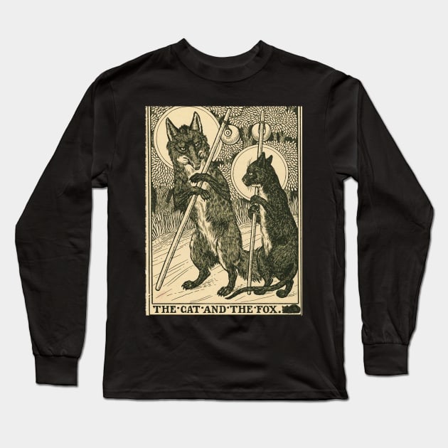 THE CAT AND THE FOX Forest Animals Black White Floral Long Sleeve T-Shirt by BulganLumini